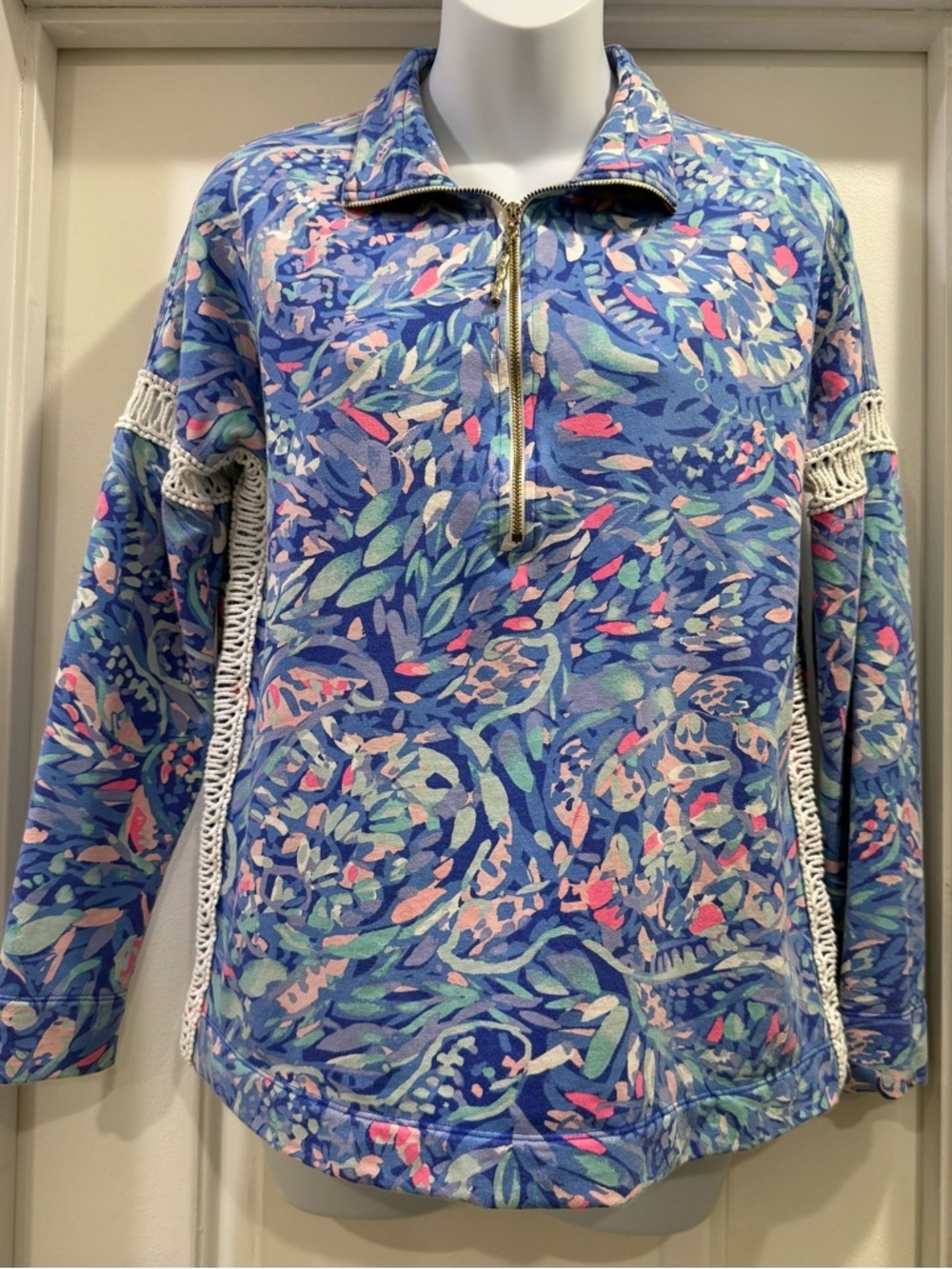Lilly Pulitzer Jonah Wave Popover Quarter Zip Jacket Top Size XS